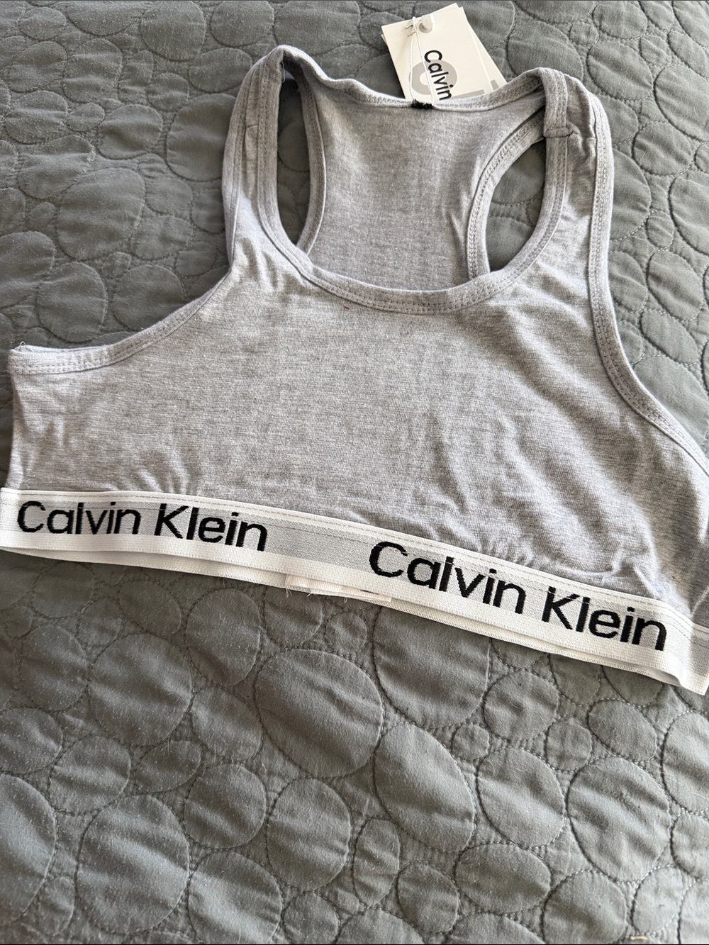 Calvin Klein Grey Cotton Logo Bralette & Bikini Brief Set - Picture 8 of 9